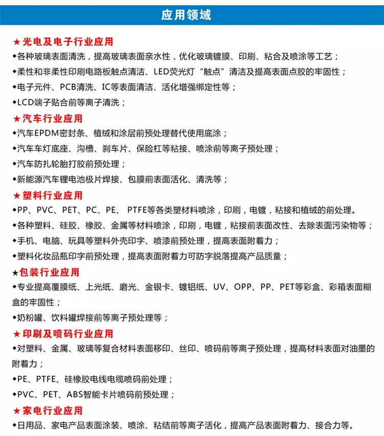 等離子表面處理機(jī)應(yīng)用領(lǐng)域